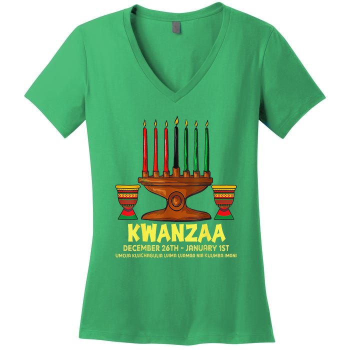 Happy Kwanzaa Kinara Candles African American Christmas Day Women's V-Neck T-Shirt