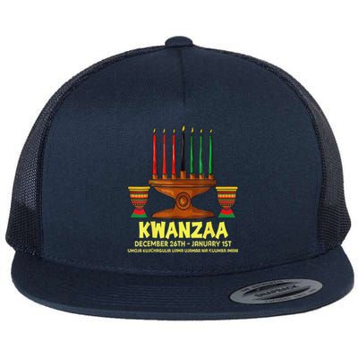 Happy Kwanzaa Kinara Candles African American Christmas Day Flat Bill Trucker Hat