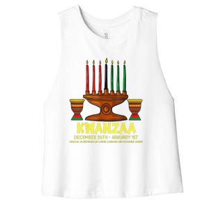 Happy Kwanzaa Kinara Candles African American Christmas Day Women's Racerback Cropped Tank