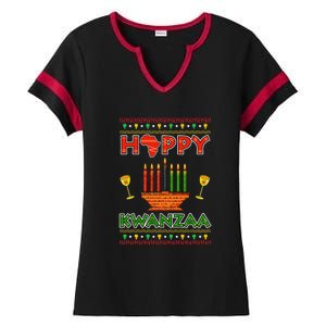 Happy Kwanzaa Kinara Candles African American Christmas Xmas Ladies Halftime Notch Neck Tee