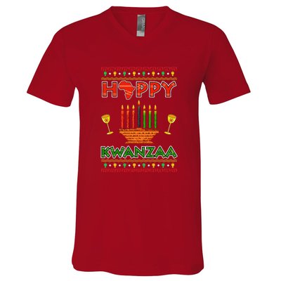 Happy Kwanzaa Kinara Candles African American Christmas Xmas V-Neck T-Shirt