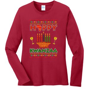 Happy Kwanzaa Kinara Candles African American Christmas Xmas Ladies Long Sleeve Shirt