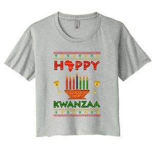 Happy Kwanzaa Kinara Candles African American Christmas Xmas Women's Crop Top Tee