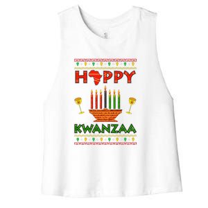 Happy Kwanzaa Kinara Candles African American Christmas Xmas Women's Racerback Cropped Tank