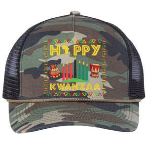 Happy Kwanzaa Kinara Candles Principles African American Retro Rope Trucker Hat Cap