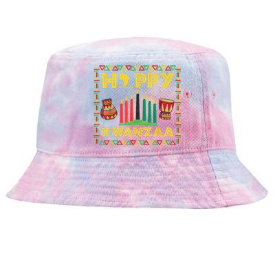 Happy Kwanzaa Kinara Candles Principles African American Tie-Dyed Bucket Hat