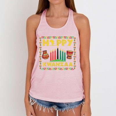 Happy Kwanzaa Kinara Candles Principles African American Women's Knotted Racerback Tank