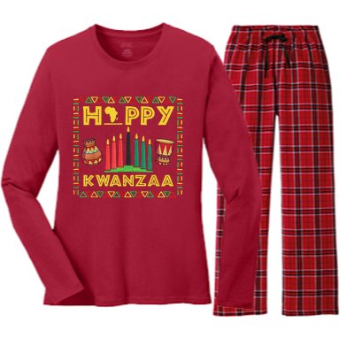 Happy Kwanzaa Kinara Candles Principles African American Women's Long Sleeve Flannel Pajama Set 