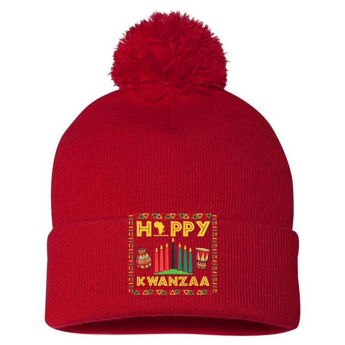 Happy Kwanzaa Kinara Candles Principles African American Pom Pom 12in Knit Beanie