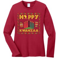 Happy Kwanzaa Kinara Candles Principles African American Ladies Long Sleeve Shirt