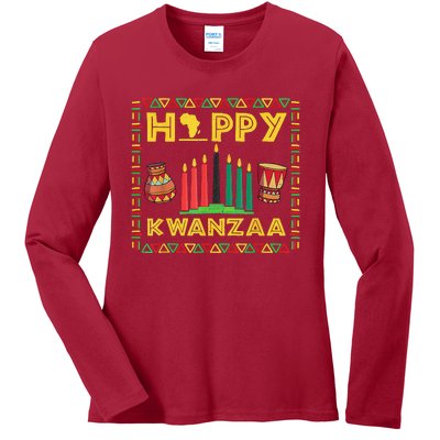 Happy Kwanzaa Kinara Candles Principles African American Ladies Long Sleeve Shirt