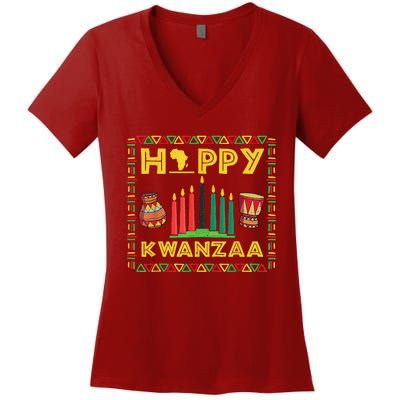 Happy Kwanzaa Kinara Candles Principles African American Women's V-Neck T-Shirt