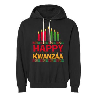 Happy Kwanzaa Kinara Seven Candles African American Holiday Garment-Dyed Fleece Hoodie