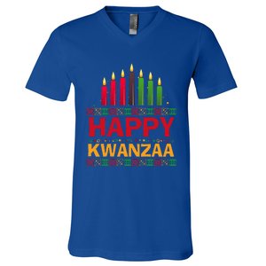 Happy Kwanzaa Kinara Seven Candles African American Holiday V-Neck T-Shirt