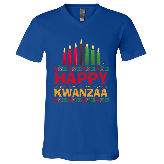 Happy Kwanzaa Kinara Seven Candles African American Holiday V-Neck T-Shirt