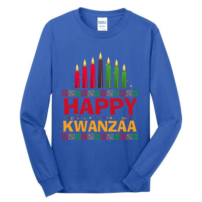 Happy Kwanzaa Kinara Seven Candles African American Holiday Tall Long Sleeve T-Shirt