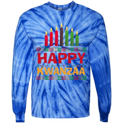 Happy Kwanzaa Kinara Seven Candles African American Holiday Tie-Dye Long Sleeve Shirt