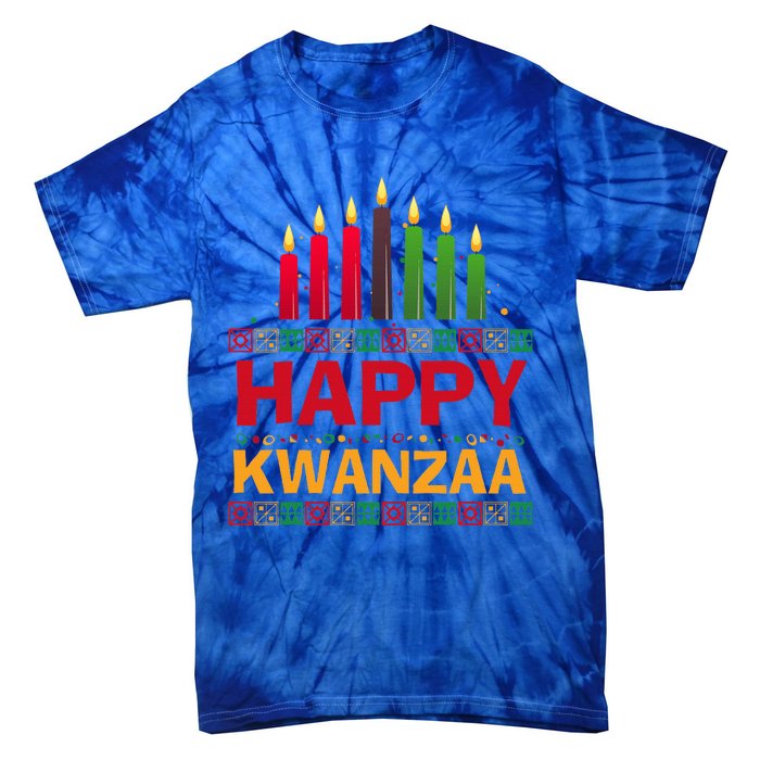 Happy Kwanzaa Kinara Seven Candles African American Holiday Tie-Dye T-Shirt