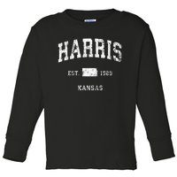 Harris Kansas Ks Vintage Athletic Sports Design Toddler Long Sleeve Shirt