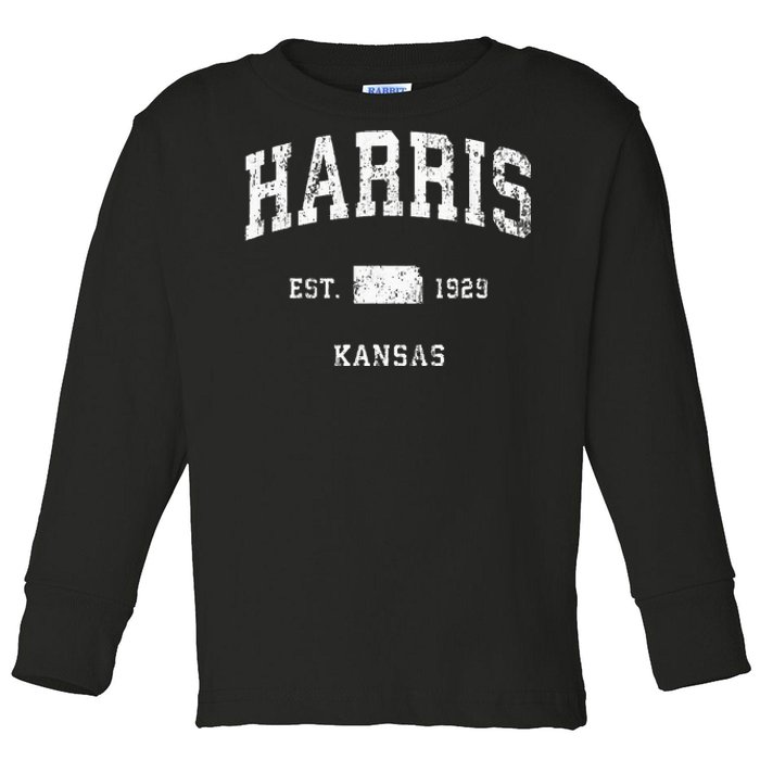 Harris Kansas Ks Vintage Athletic Sports Design Toddler Long Sleeve Shirt