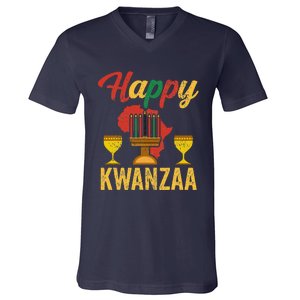 Happy Kwanzaa Kinara Candles Principles African American V-Neck T-Shirt