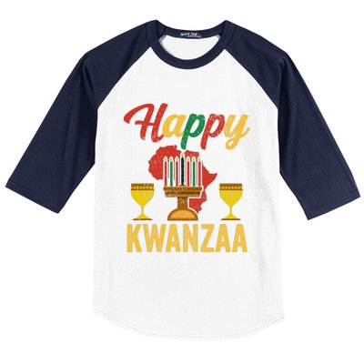 Happy Kwanzaa Kinara Candles Principles African American Baseball Sleeve Shirt