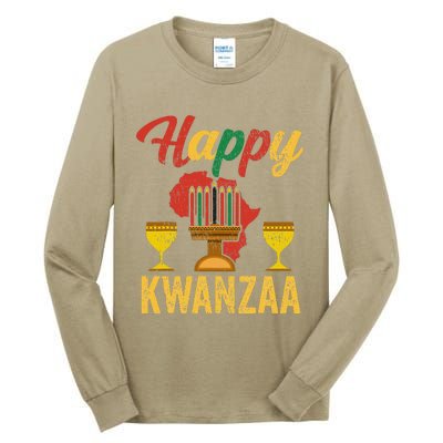 Happy Kwanzaa Kinara Candles Principles African American Tall Long Sleeve T-Shirt