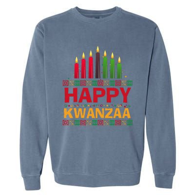 Happy Kwanzaa Kinara Seven Candles African American Holiday Garment-Dyed Sweatshirt