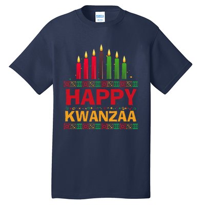 Happy Kwanzaa Kinara Seven Candles African American Holiday Tall T-Shirt