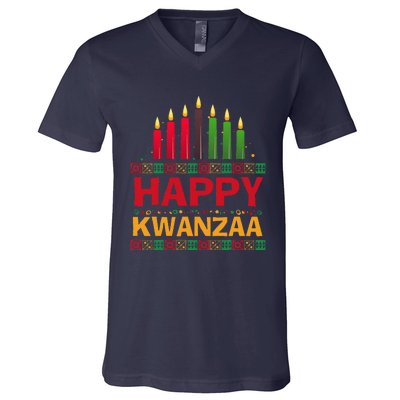 Happy Kwanzaa Kinara Seven Candles African American Holiday V-Neck T-Shirt