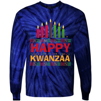 Happy Kwanzaa Kinara Seven Candles African American Holiday Tie-Dye Long Sleeve Shirt