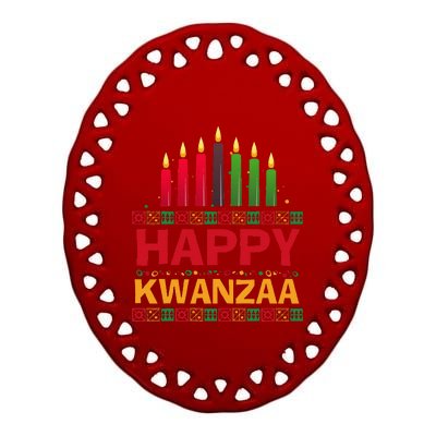 Happy Kwanzaa Kinara Seven Candles African American Holiday Ceramic Oval Ornament