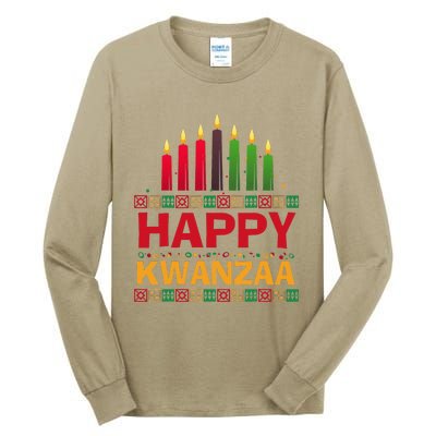 Happy Kwanzaa Kinara Seven Candles African American Holiday Tall Long Sleeve T-Shirt