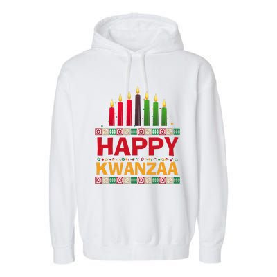 Happy Kwanzaa Kinara Seven Candles African American Holiday Garment-Dyed Fleece Hoodie