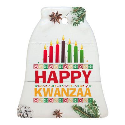 Happy Kwanzaa Kinara Seven Candles African American Holiday Ceramic Bell Ornament