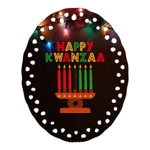 Happy Kwanzaa Kinara Seven Candles African American Ceramic Oval Ornament