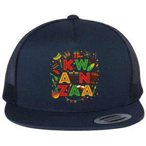 Happy Kwanzaa Kinara Candles African American Holiday Flat Bill Trucker Hat