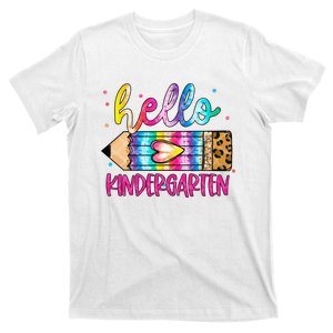 Hello Kindergarten Leopard Tie Dye Pencil Cute Teacher T-Shirt