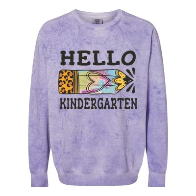 Hello Kindergarten Leopard Tie Dye Pencil Colorblast Crewneck Sweatshirt