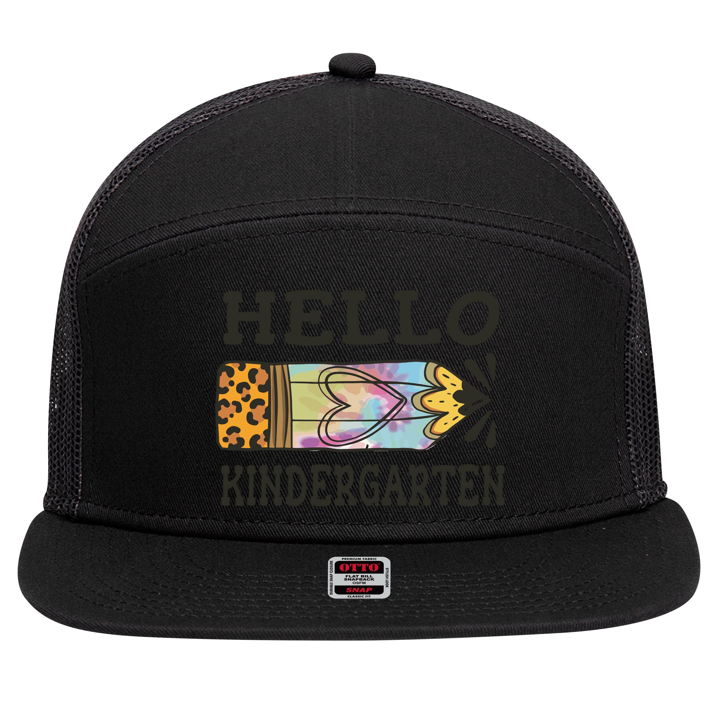 Hello Kindergarten Leopard Tie Dye Pencil 7 Panel Mesh Trucker Snapback Hat