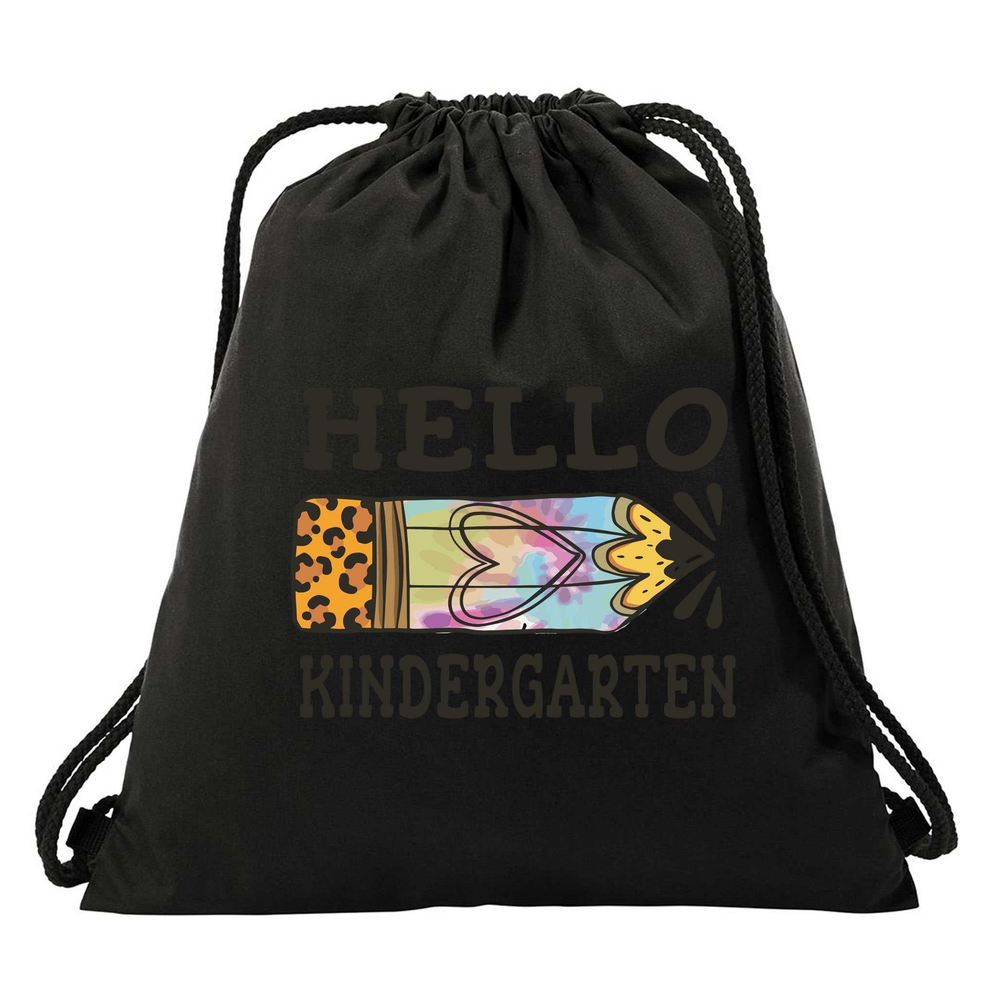 Hello Kindergarten Leopard Tie Dye Pencil Drawstring Bag