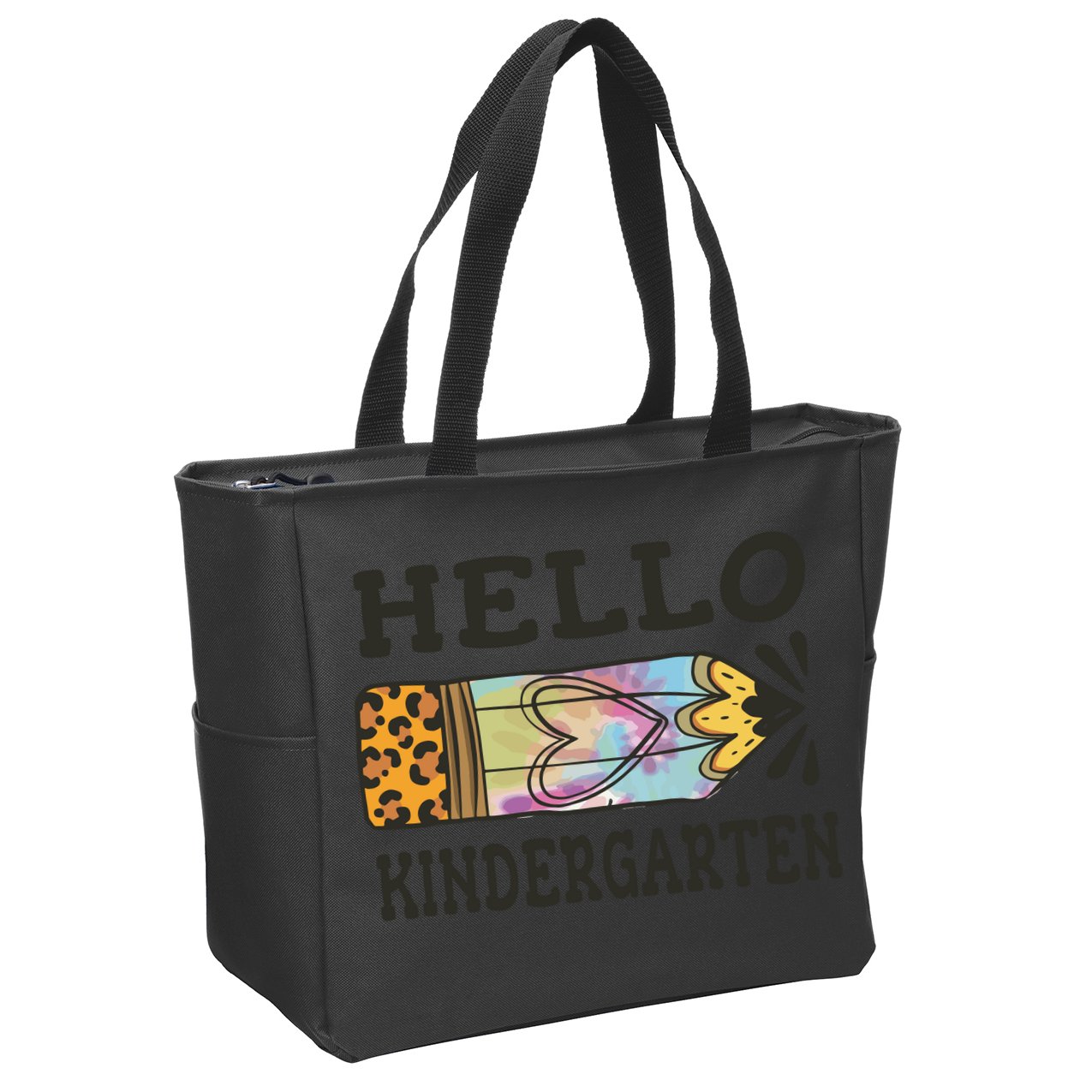 Hello Kindergarten Leopard Tie Dye Pencil Zip Tote Bag