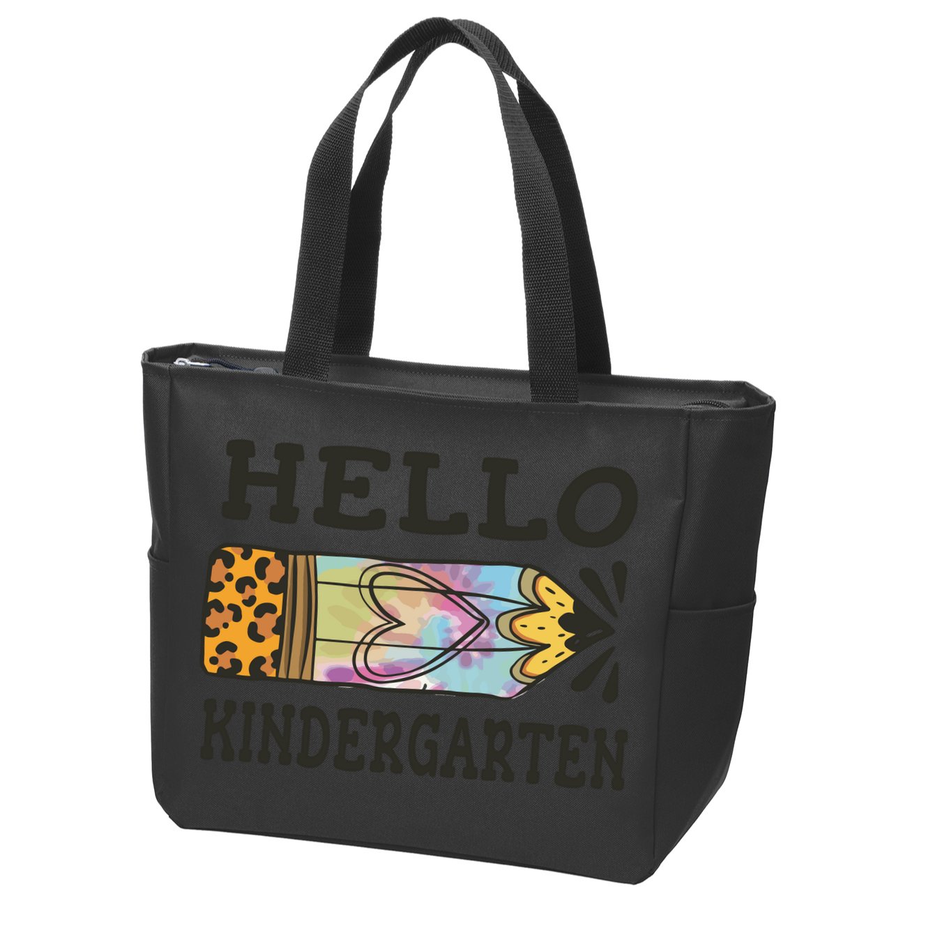 Hello Kindergarten Leopard Tie Dye Pencil Zip Tote Bag