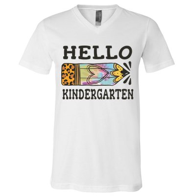Hello Kindergarten Leopard Tie Dye Pencil V-Neck T-Shirt