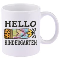 Hello Kindergarten Leopard Tie Dye Pencil 11oz C Handle Ceramic Mug