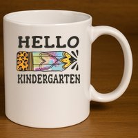 Hello Kindergarten Leopard Tie Dye Pencil 11oz C Handle Ceramic Mug
