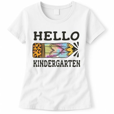 Hello Kindergarten Leopard Tie Dye Pencil Womens T-Shirt