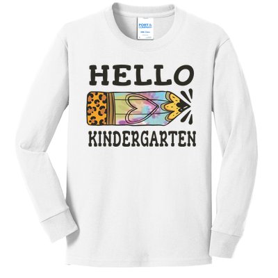 Hello Kindergarten Leopard Tie Dye Pencil Kids Long Sleeve Shirt