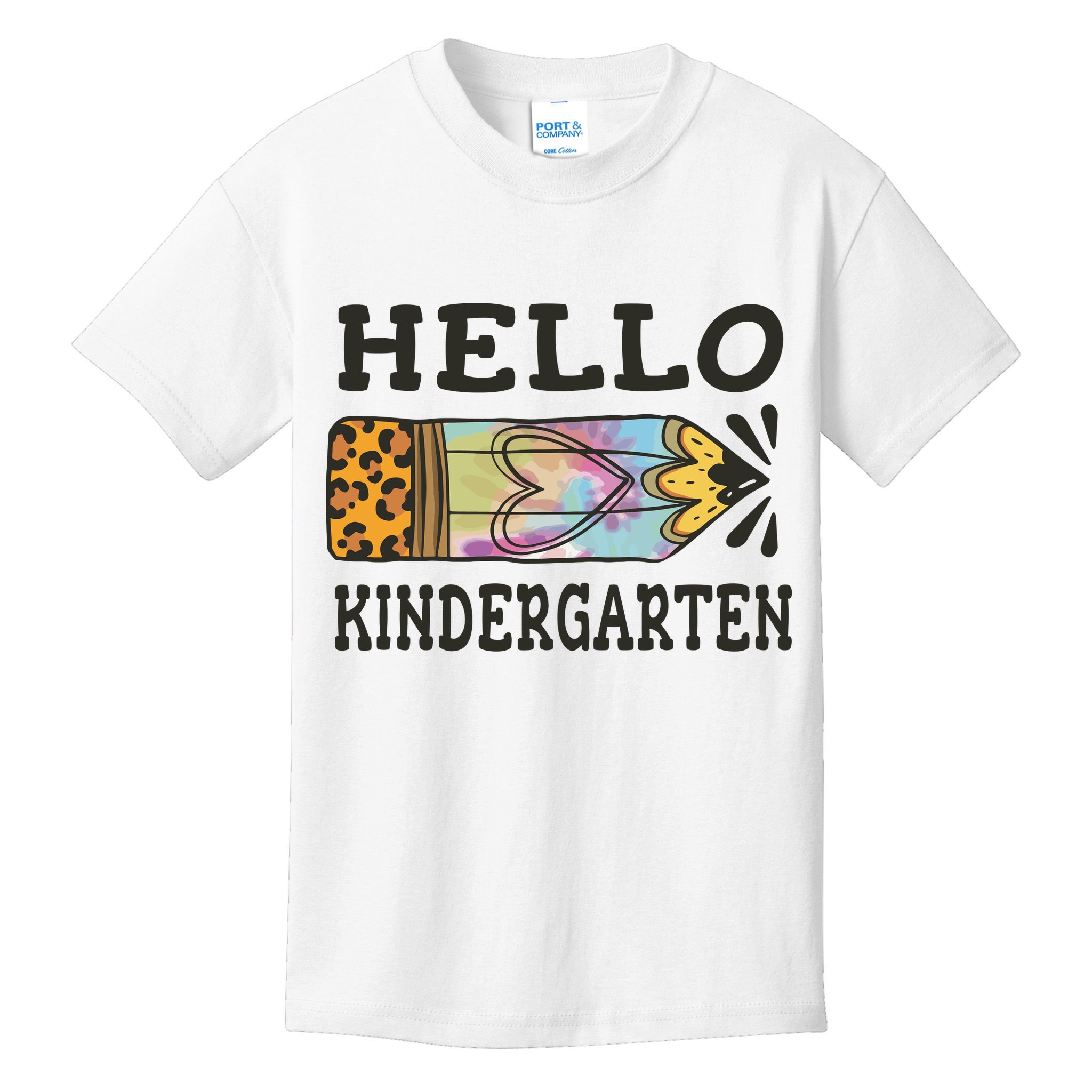 Hello Kindergarten Leopard Tie Dye Pencil Kids T-Shirt