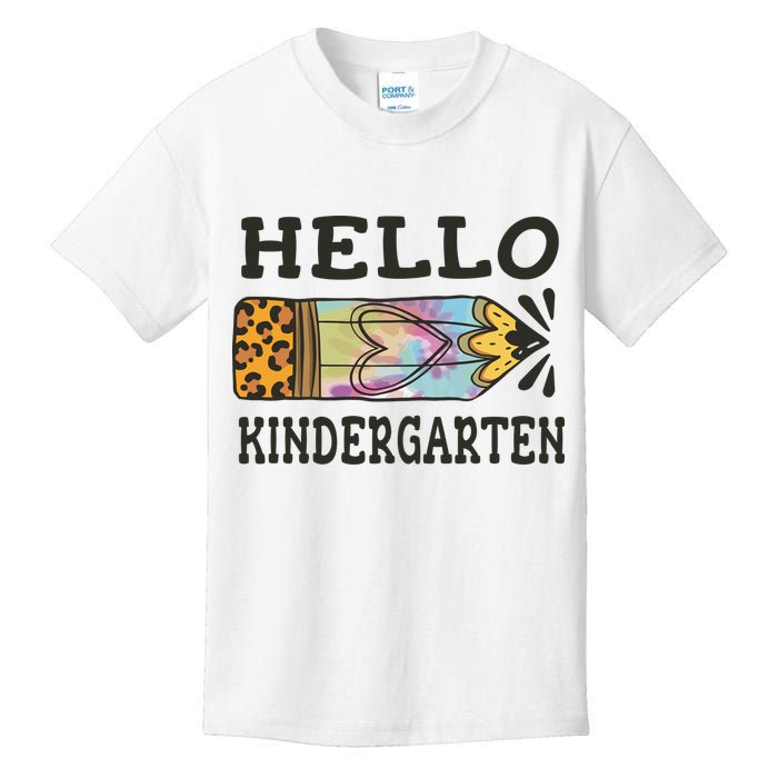 Hello Kindergarten Leopard Tie Dye Pencil Kids T-Shirt